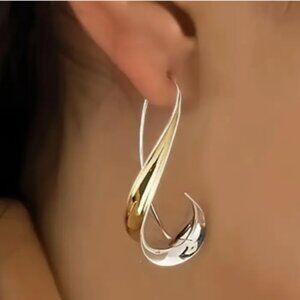 Gold & Silver Twist Design Hook Earrings NEW